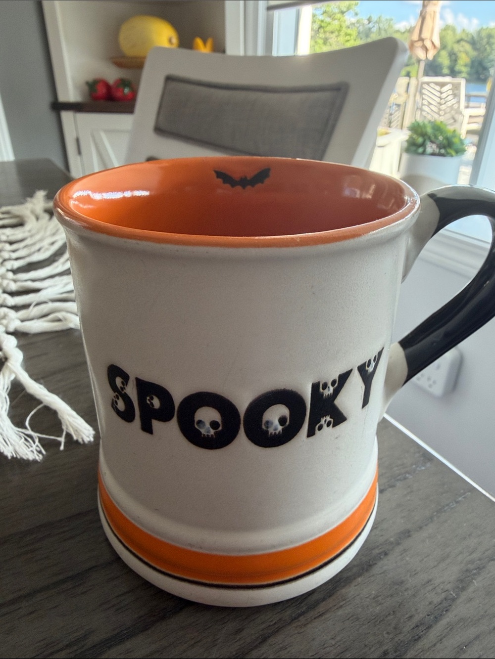 Spooky Halloween Ceramic Mug - White and Orange 2-sided